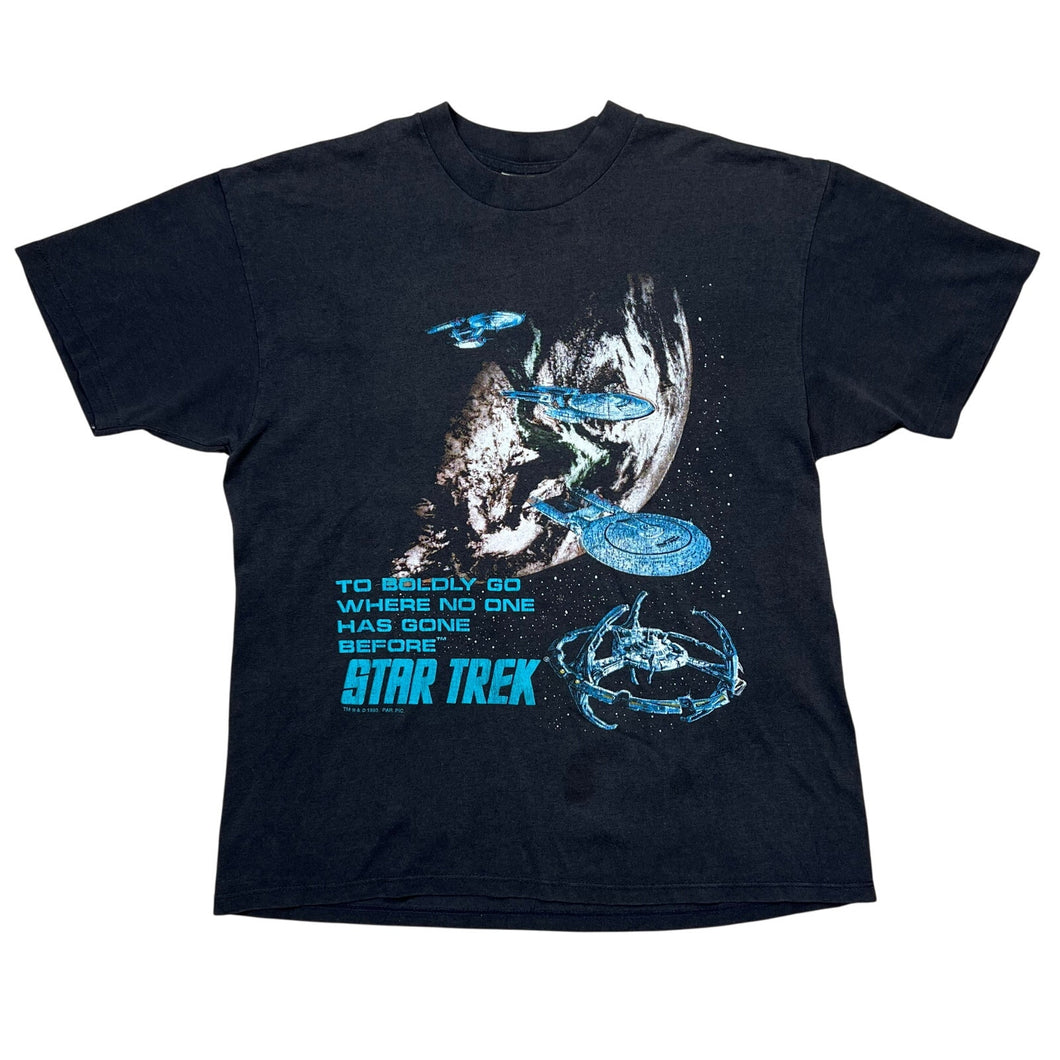 Vintage 1993 Star Trek Boldy Go Where No One Has Gone TV Show Promo Tee