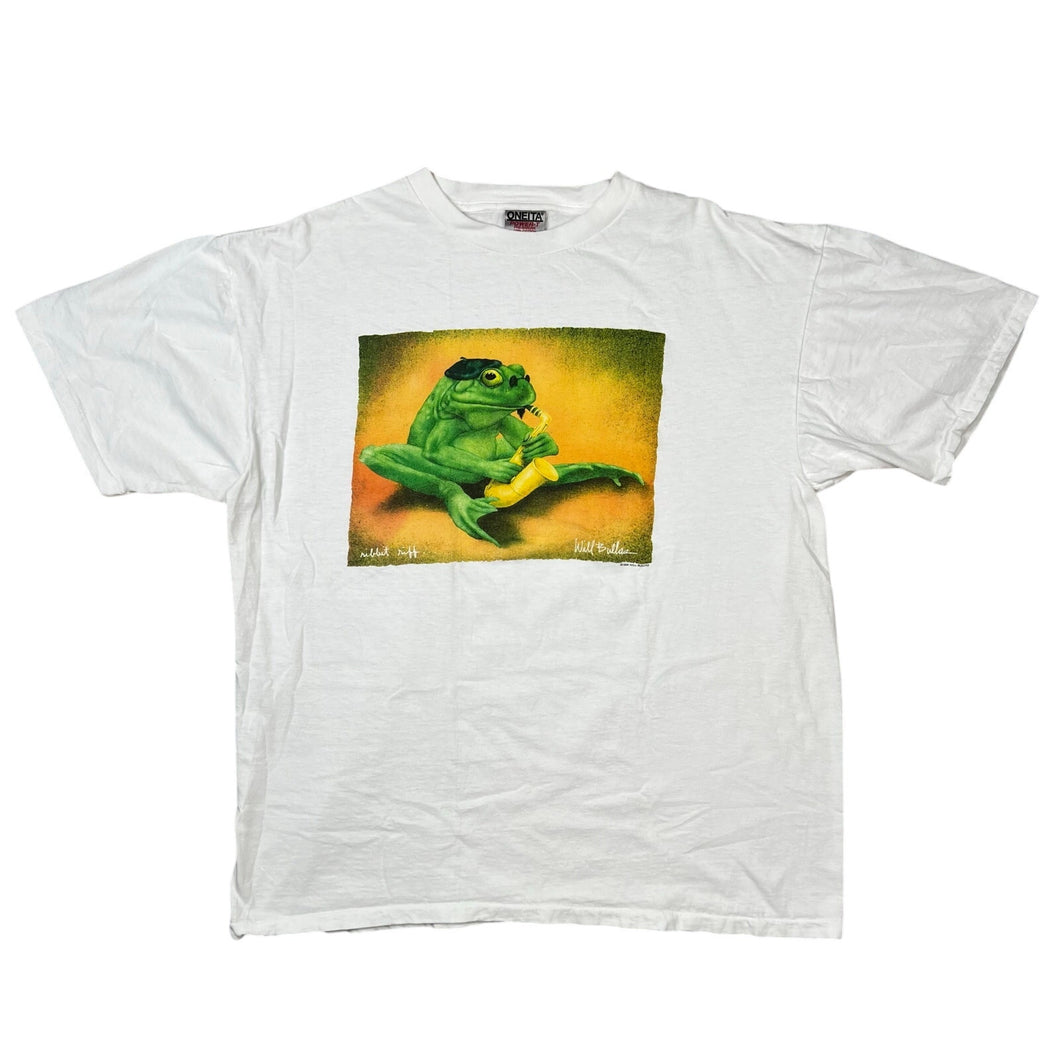 Vintage 1996 Will Bullas Ribbit Riff Jazz Frog Art Tee