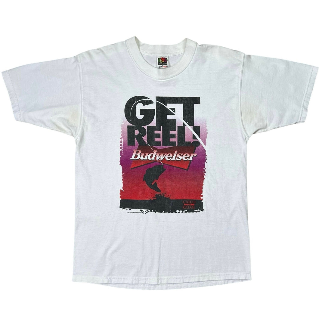 Vintage 1999 Budweiser Get Reel Fishing Beer Promo Tee