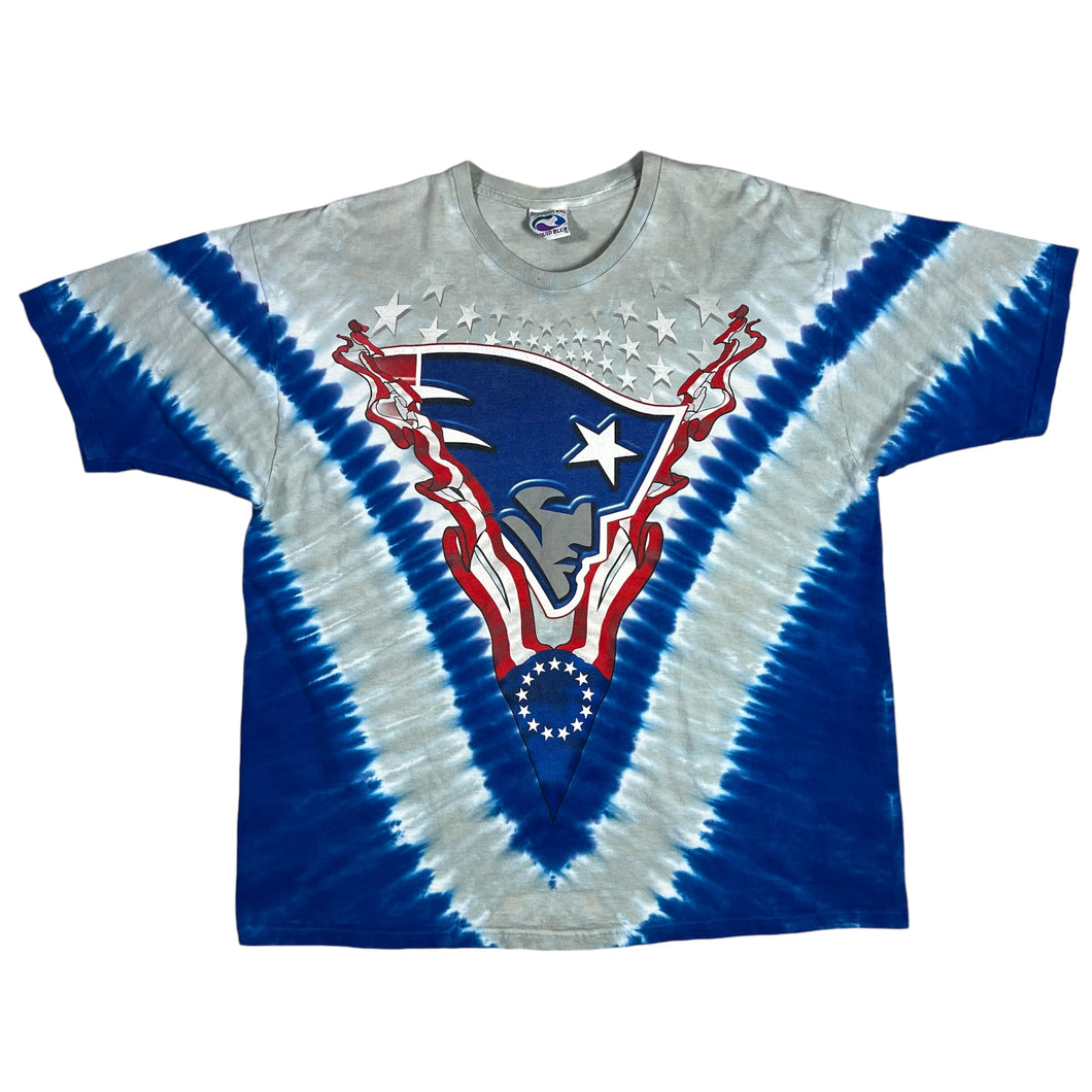 Vintage Liquid Blue New England Patriots Football Tie Dye Tee