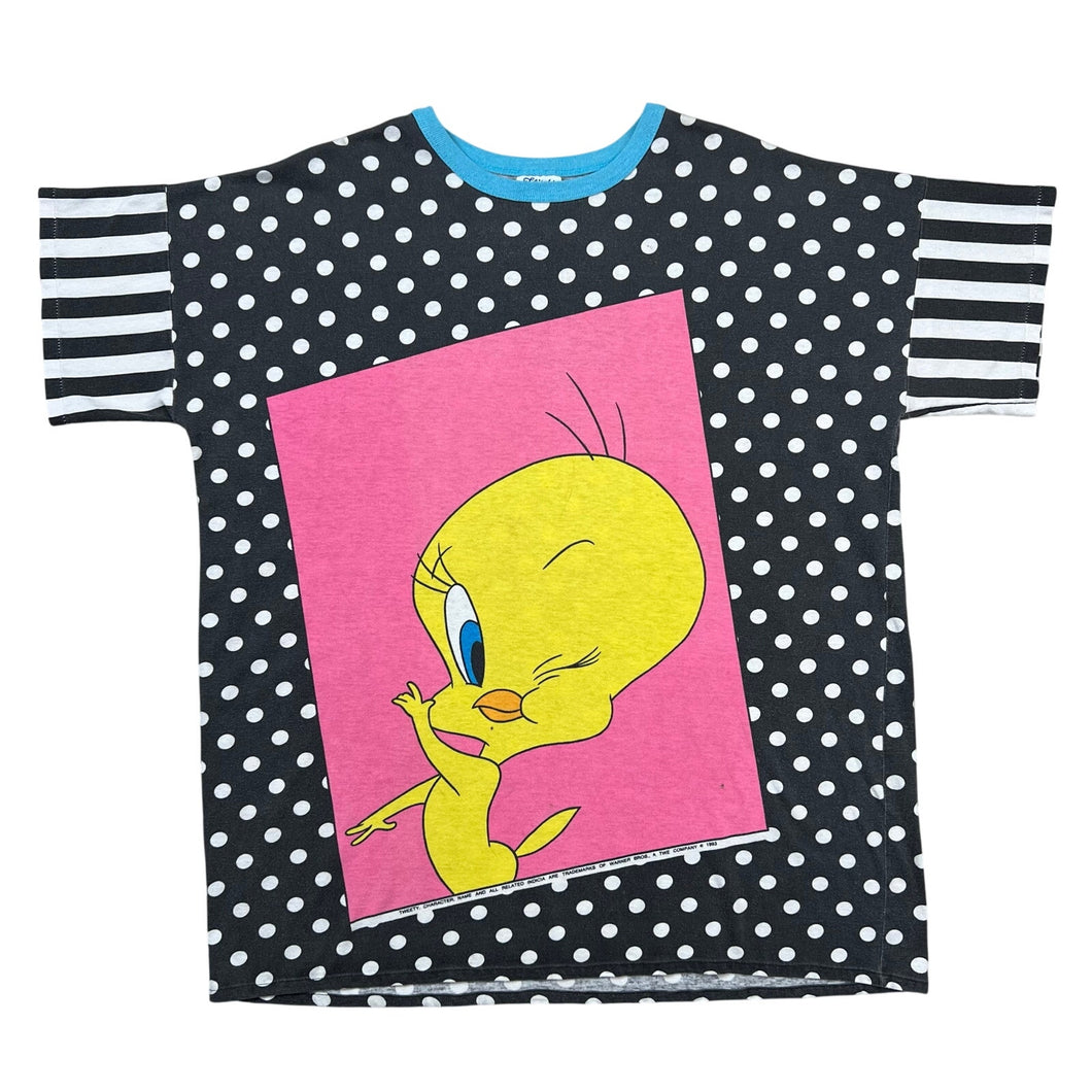 Vintage 1993 Looney Tunes Tweety Bird Polka Dot Big Print Tee