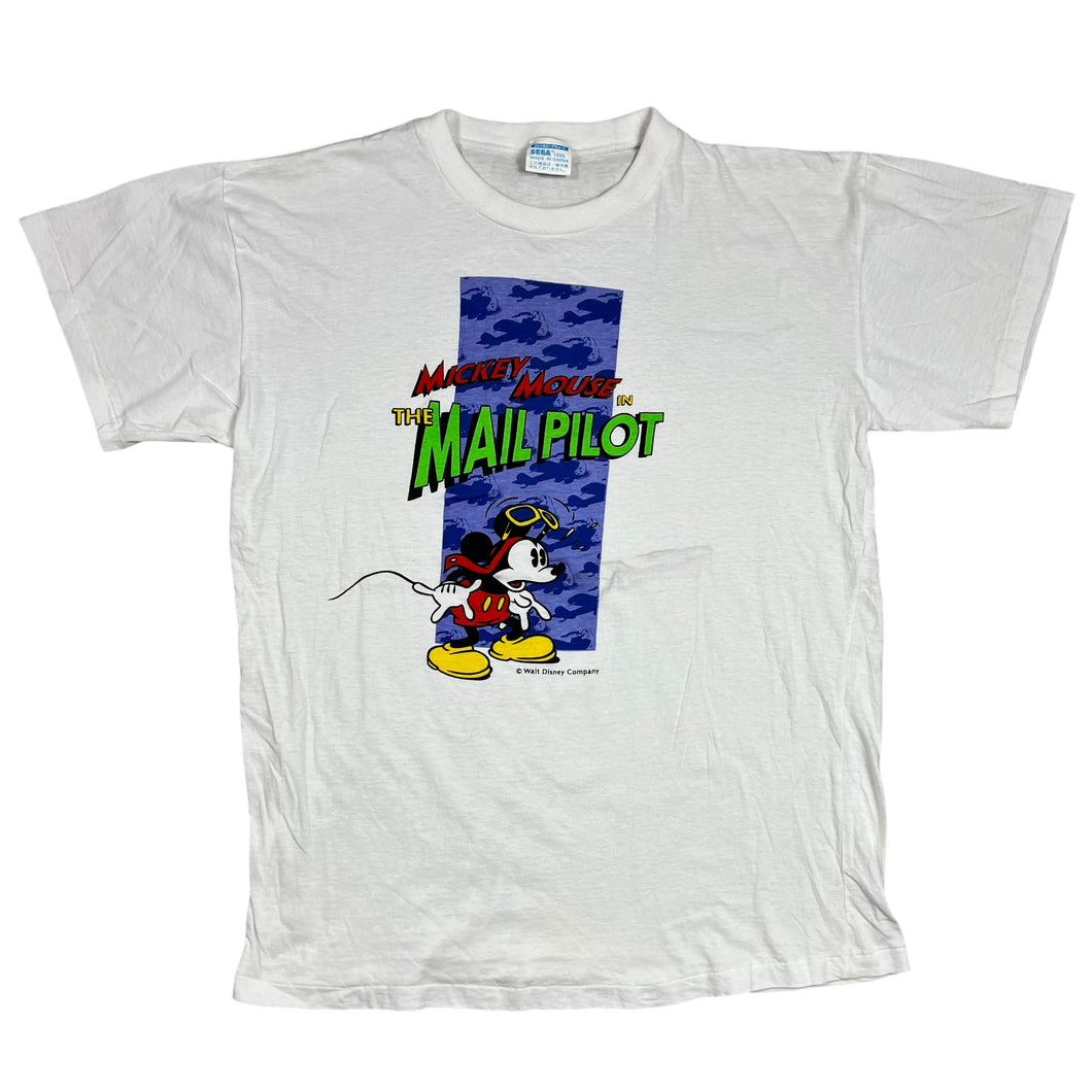 Vintage 1996 Disney Mickey Mouse The Mail Pilot Cartoon Promo Tee