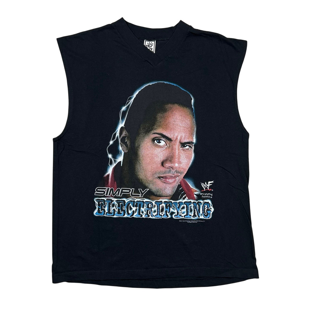 Vintage 2001 WWF The Rock Simply Electrifying Wrestling Sleeveless V-Neck Tee