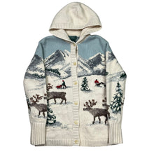 Load image into Gallery viewer, Lauren Ralph Lauren Hand Knit Lambswool Hooded Button Up Snow Dogs Sweater
