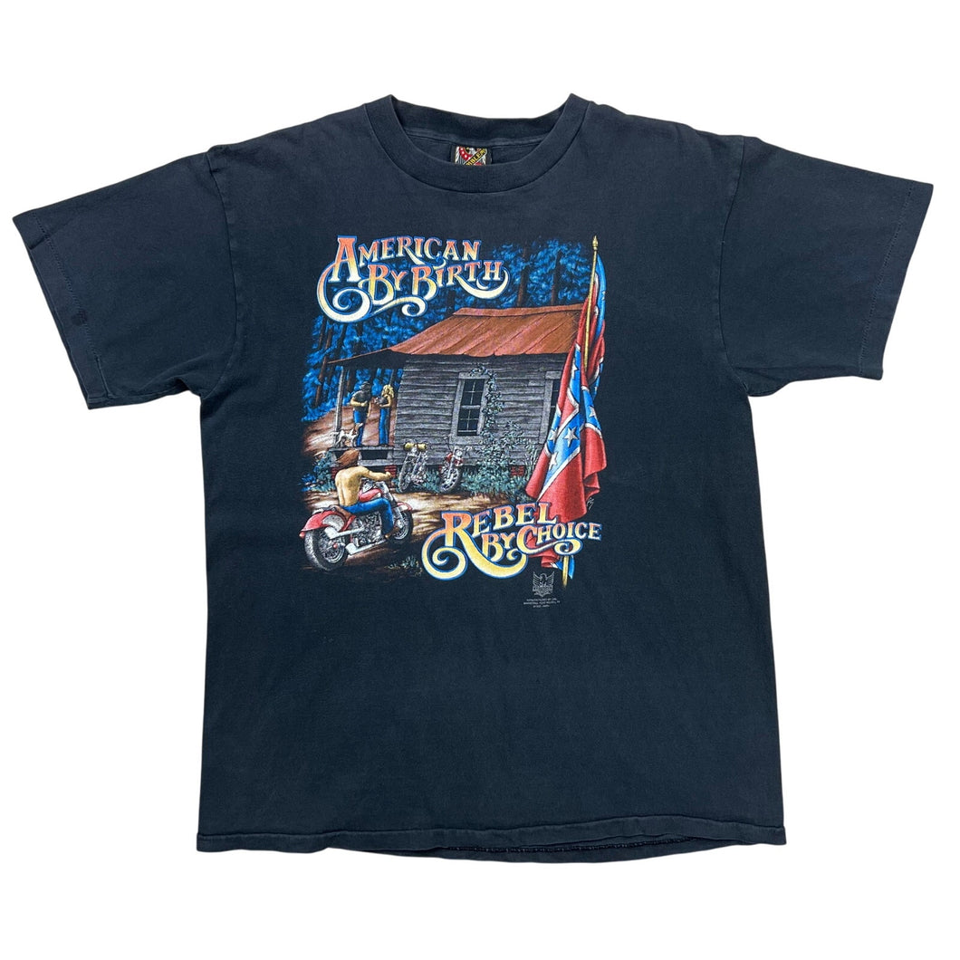 Vintage 1993 3D Emblem American By Birth Rebel By Choice Tee