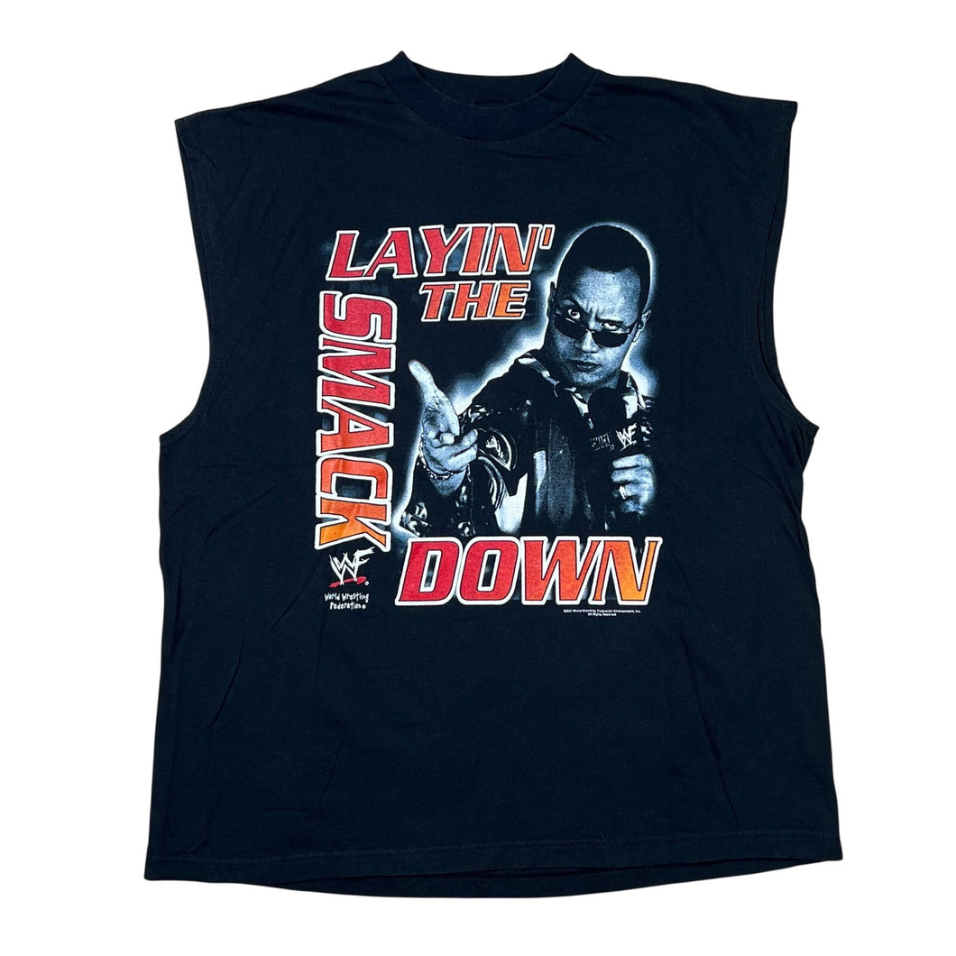 Vintage 2001 WWF The Rock Layin’ The Smackdown Wrestling Sleeveless Tee
