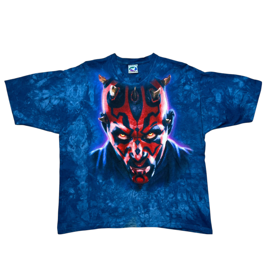 Vintage Liquid Blue Darth Maul Star Wars Movie Promo Tie Dye Tee