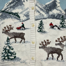 Load image into Gallery viewer, Lauren Ralph Lauren Hand Knit Lambswool Hooded Button Up Snow Dogs Sweater
