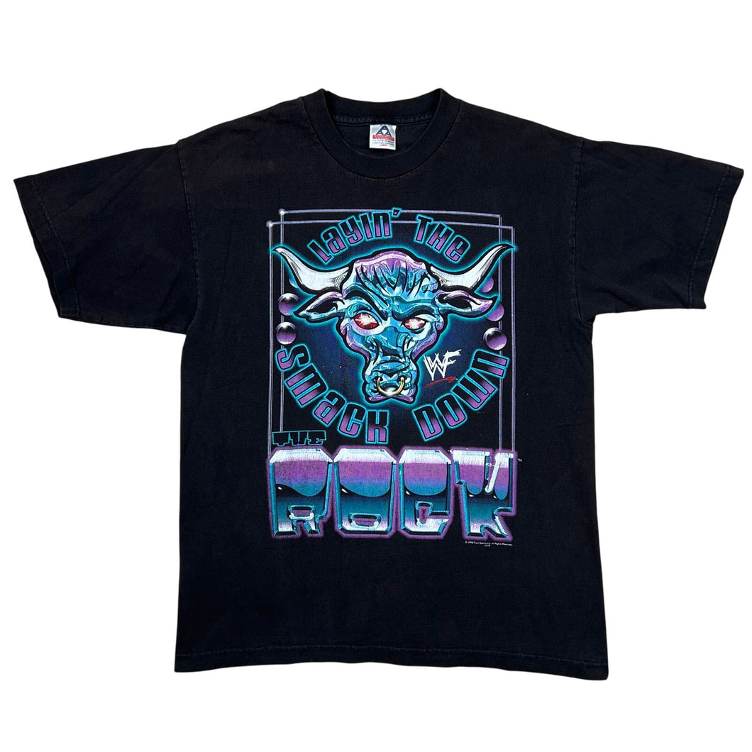 Vintage 1998 WWF The Rock Layin The Smack Down Wrestling Tee