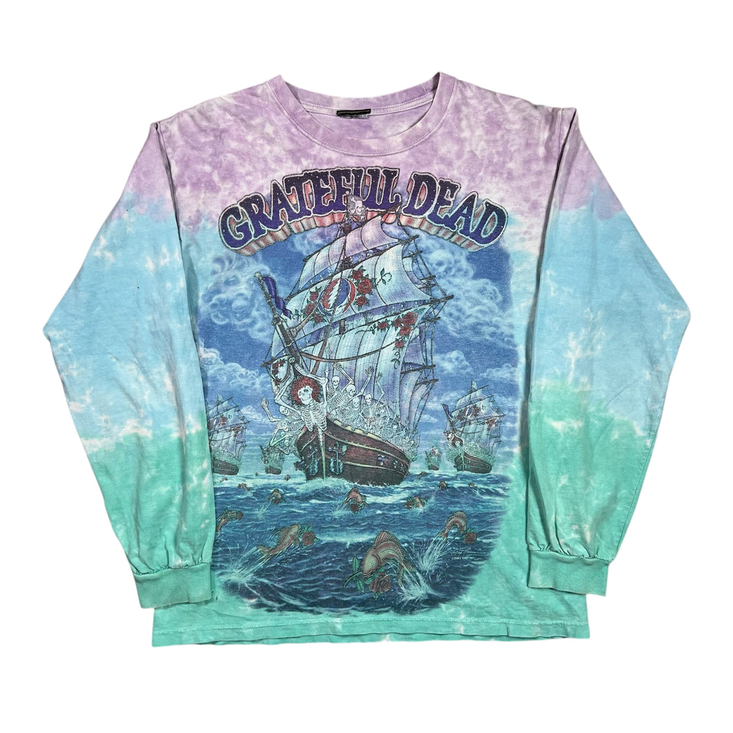 Vintage 2001 Liquid Blue Grateful Dead Ship Of Fools Long Sleeve Tie Dye Tee