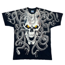 Load image into Gallery viewer, Vintage 1993 Liquid Blue Skull Snake Skeleton AOP Tee
