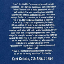 Load image into Gallery viewer, Vintage Kurt Cobain Suicide Note Memorial Tee

