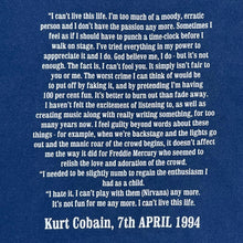 Load image into Gallery viewer, Vintage Kurt Cobain Suicide Note Memorial Tee
