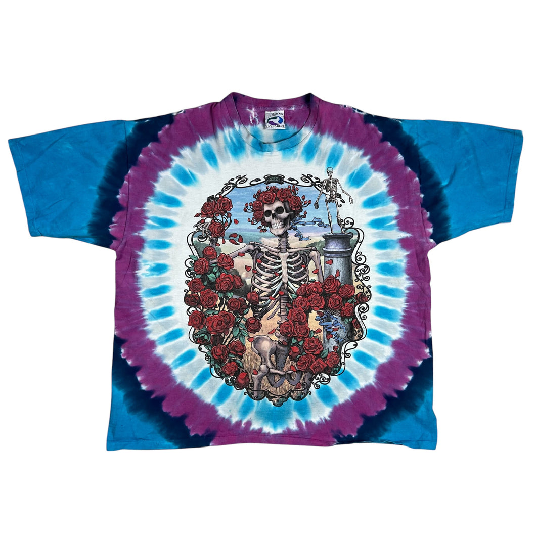 Vintage 1995 Liquid Blue Grateful Dead Skull And Roses Tie Dye Band Tee