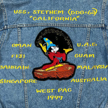 Load image into Gallery viewer, Vintage 1997 USS Stethem Disney Mickey Mouse Fantasia West Pac Souvenir Jean Jacket
