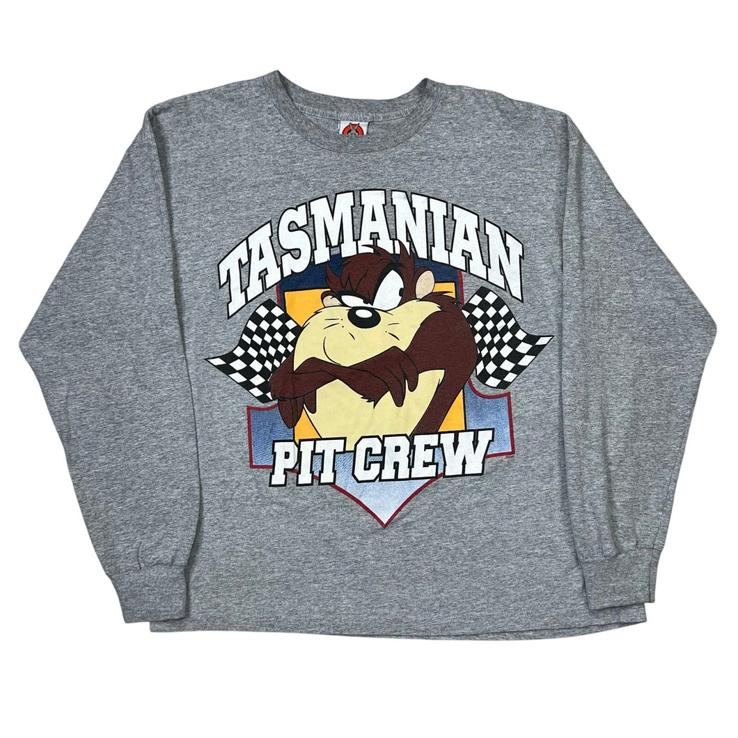 Vintage 1997 Looney Tunes Taz Tasmanian Pit Crew Long Sleeve Tee
