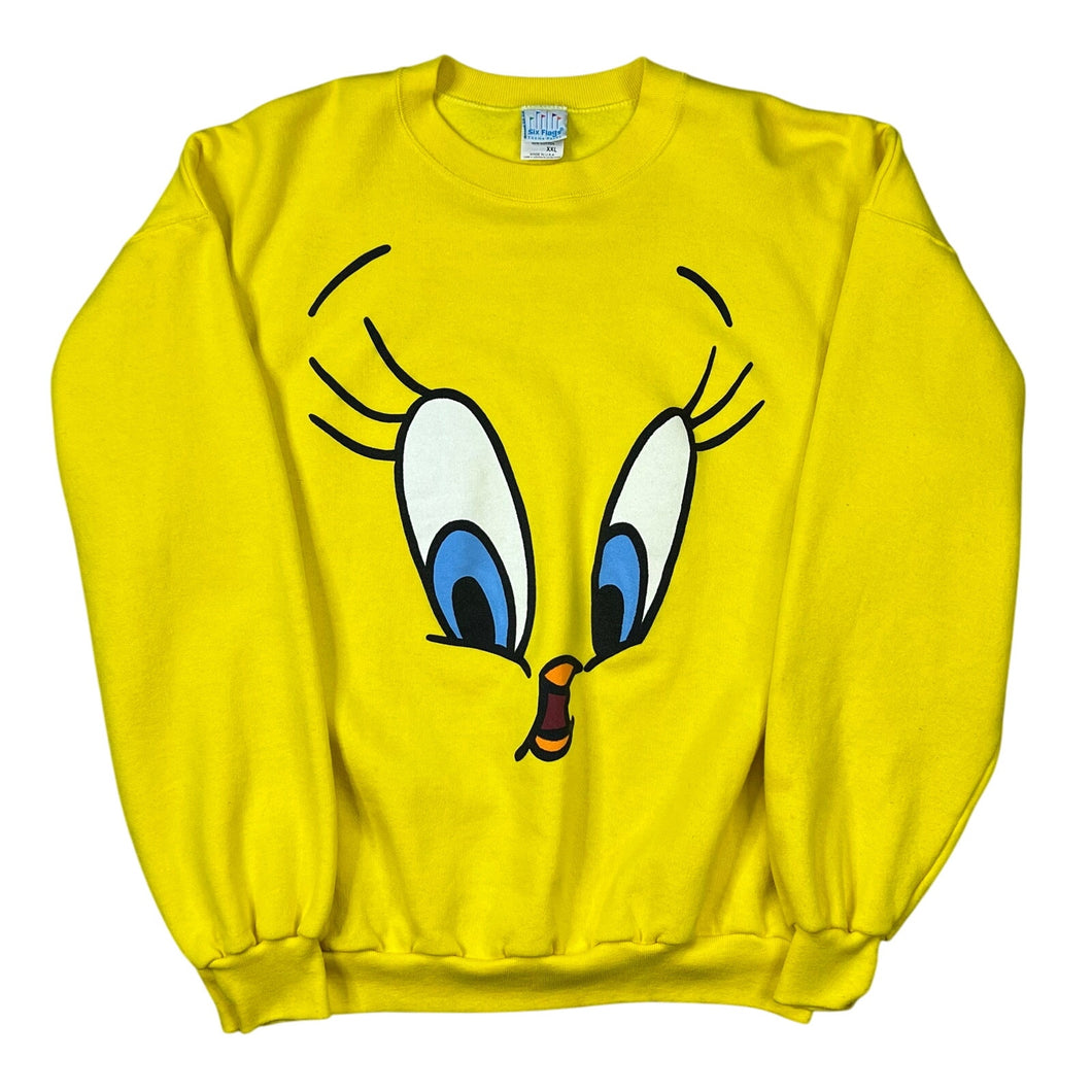 Vintage 1993 Looney Tunes Tweety Bird Face Big Print Pullover Crewneck Sweatshirt