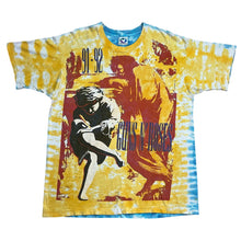 Load image into Gallery viewer, Vintage Liquid Blue Guns N’ Roses Big Print Split Tie Dye Band Tee
