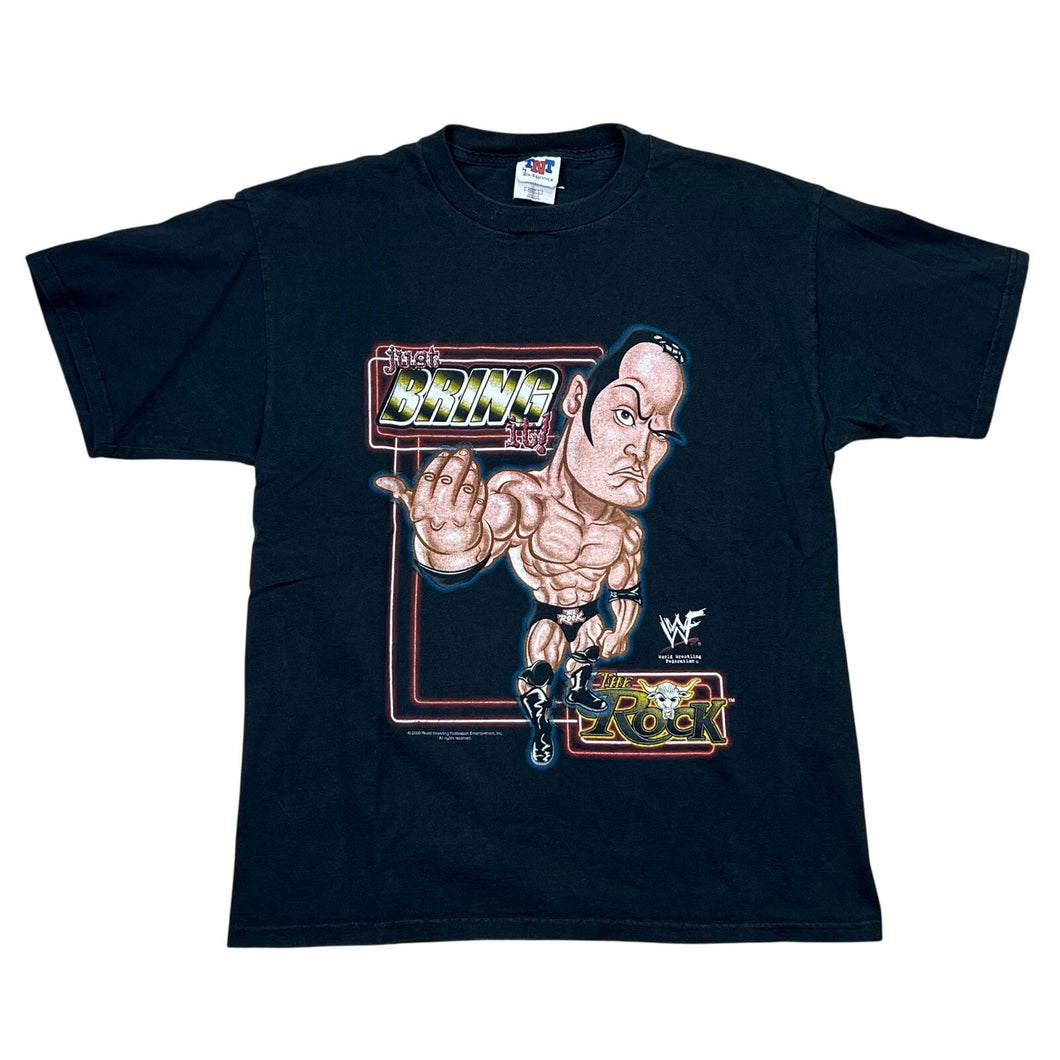 Vintage 2000 WWF The Rock Just Bring It Caricature Wrestling Tee