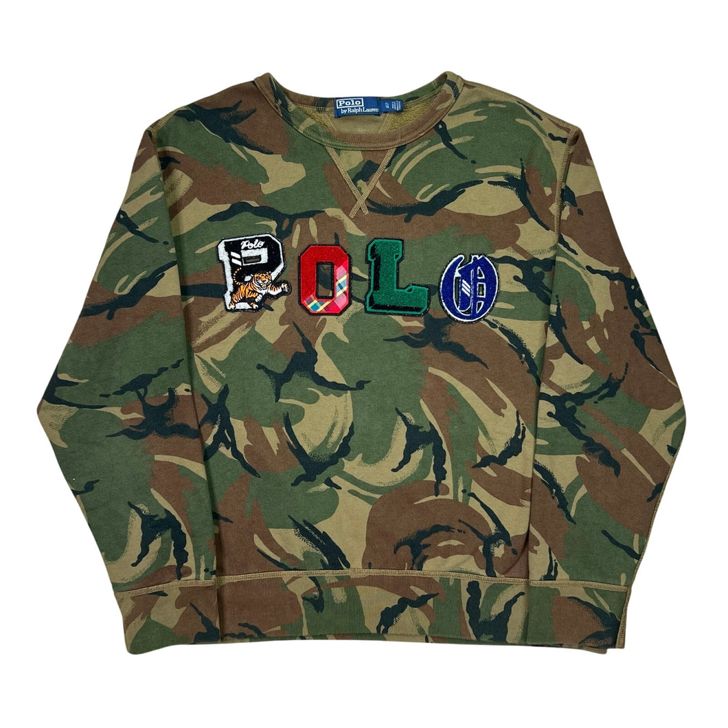 Polo Ralph Lauren Patch Spell Out Camo Crewneck Pullover Sweatshirt