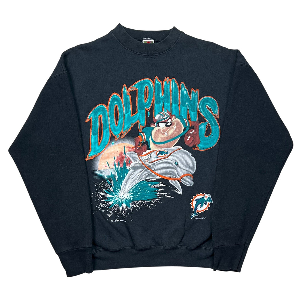 Vintage 1997 Miami Dolphins Football Taz Looney Tunes Crewneck Sweatshirt